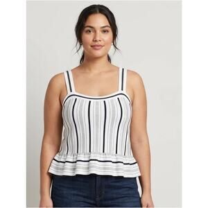 Neutral Striped Peplum Tank Black White Gray Knit Coastal Chic Summer Top